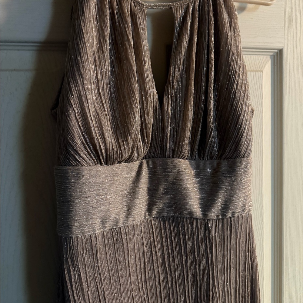 R&M Richards Metallic Taupe Backless Dress